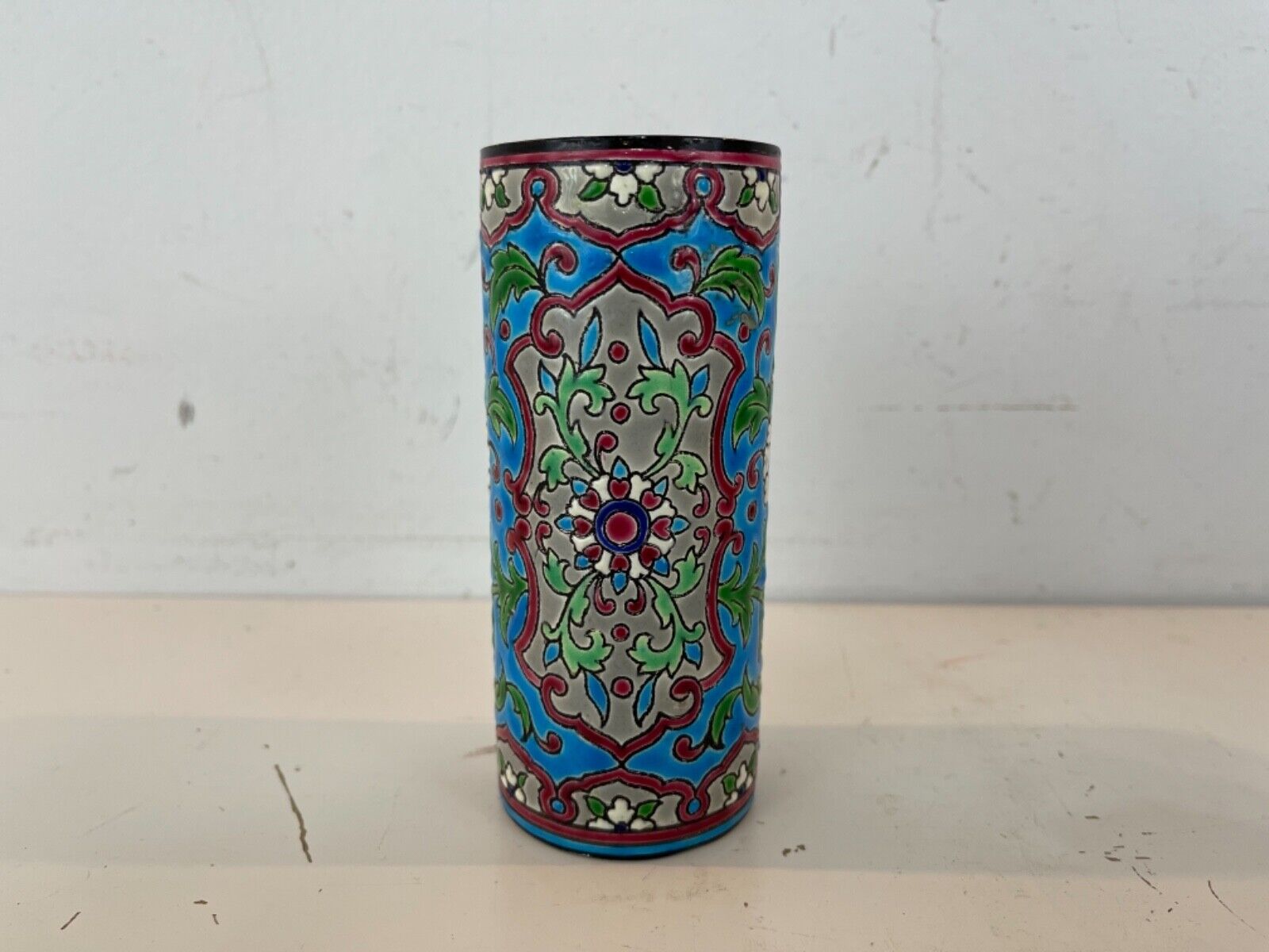 Vintage Possibly Antique Longwy Hand Painted Ceramic Vase w/ Floral Decorations