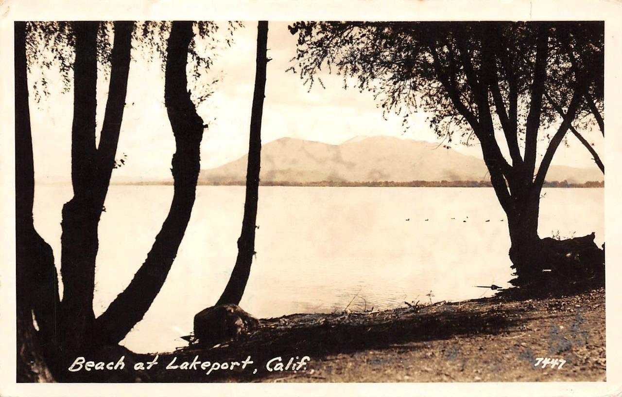 RPPC Beach at Lakeport, Lake County, California 1939 Vintage Photo Postcard