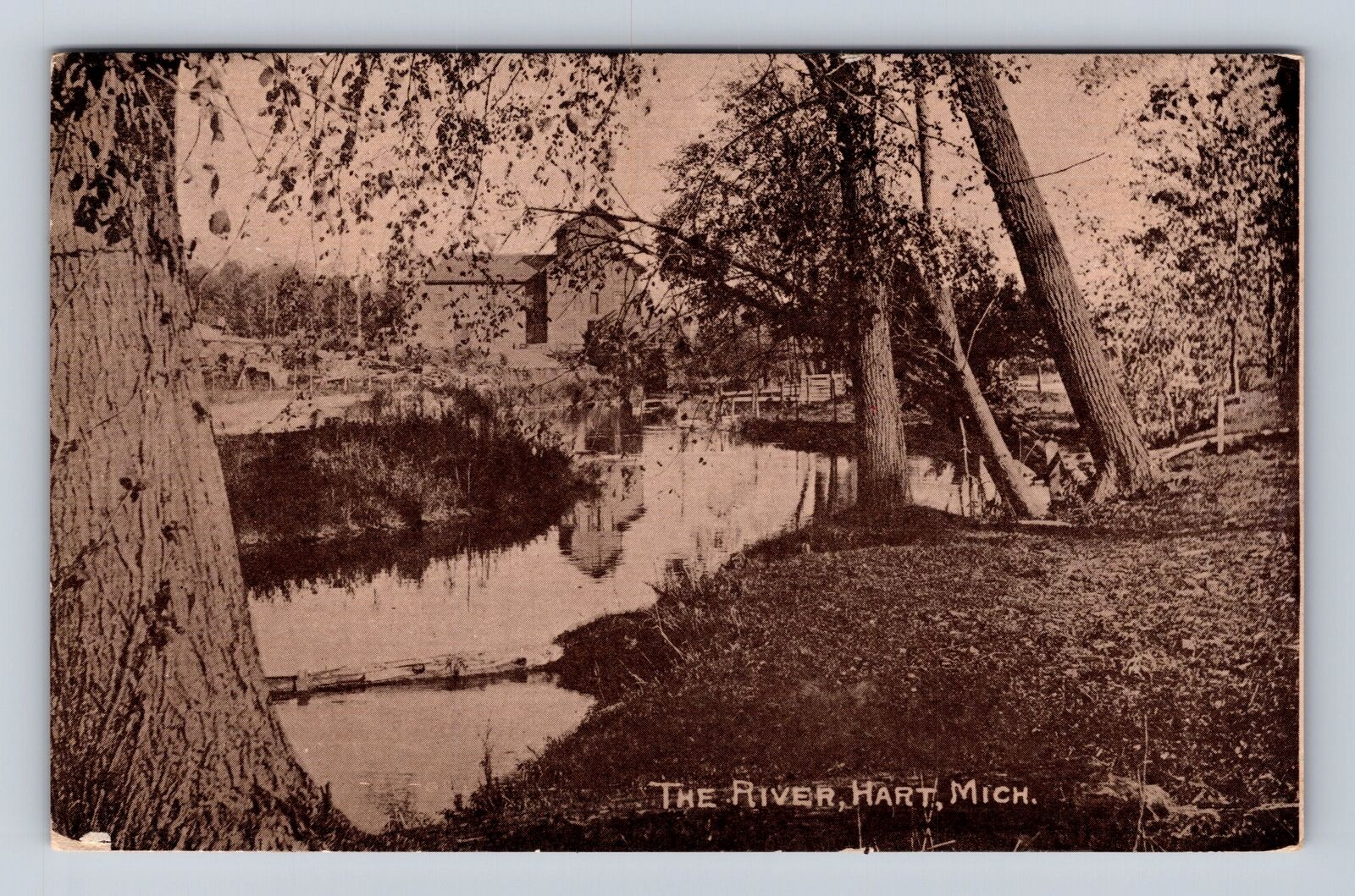 Hart MI-Michigan, The River, Antique, Vintage c1911 Souvenir Postcard