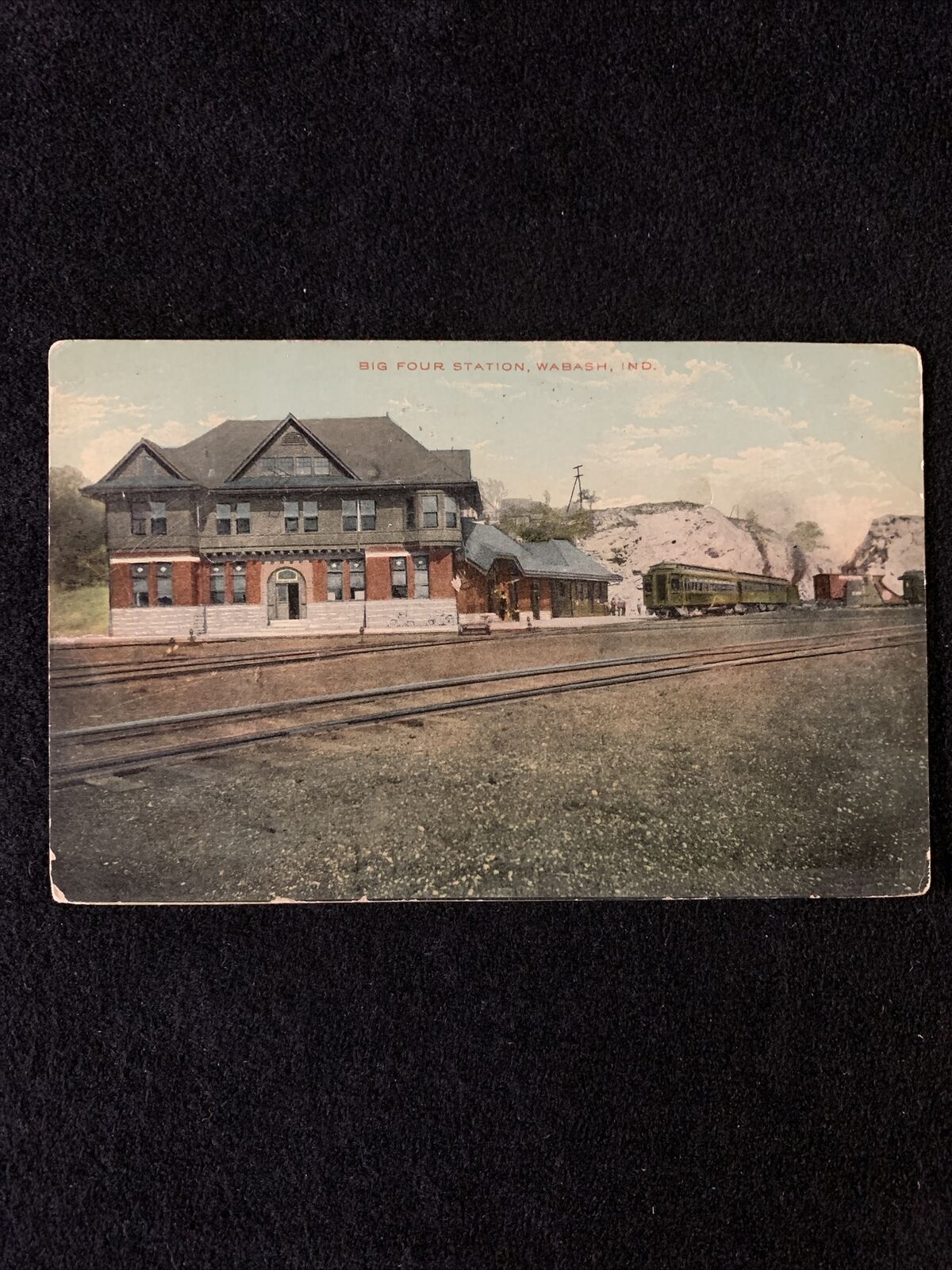 c1912 WABASH, IN Postcard - BIG FOUR DEPOT Train Railroad Station. 
