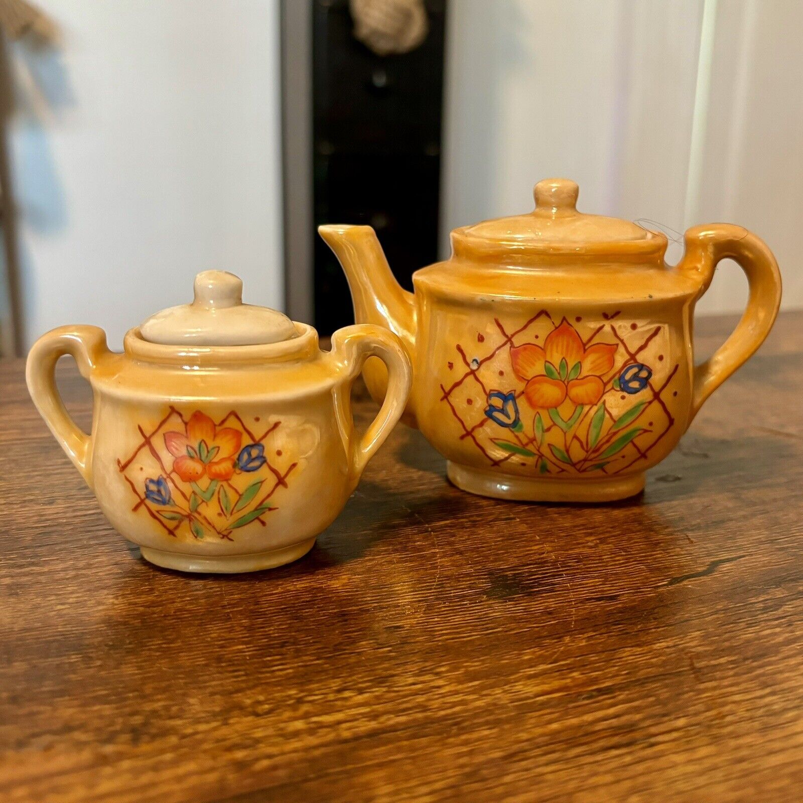 Vintage Set Miniature Japanese Ceramic Tea Pot Sugar Jar