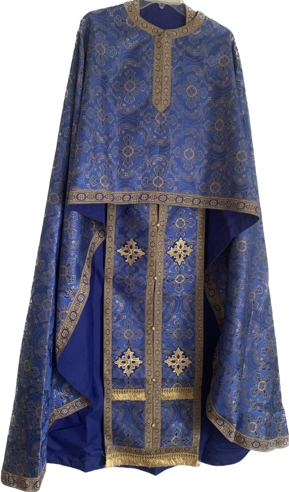 Handmade Greek Orthodox Priest Vestment 5 Set Blue & Gold Sz S/M, 53”
