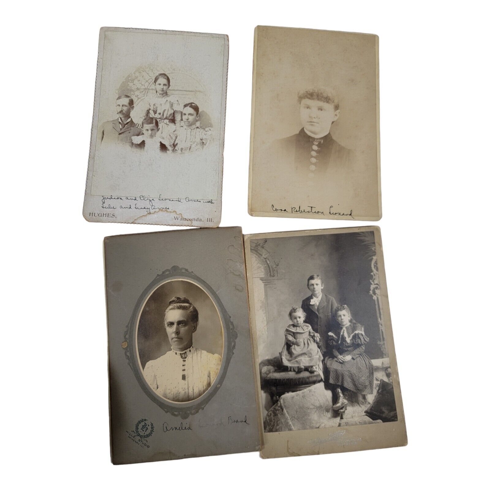 Antique 1860s-1880s Lot  Of 4 Studio Illinois Photographs Photos Family Kids 
