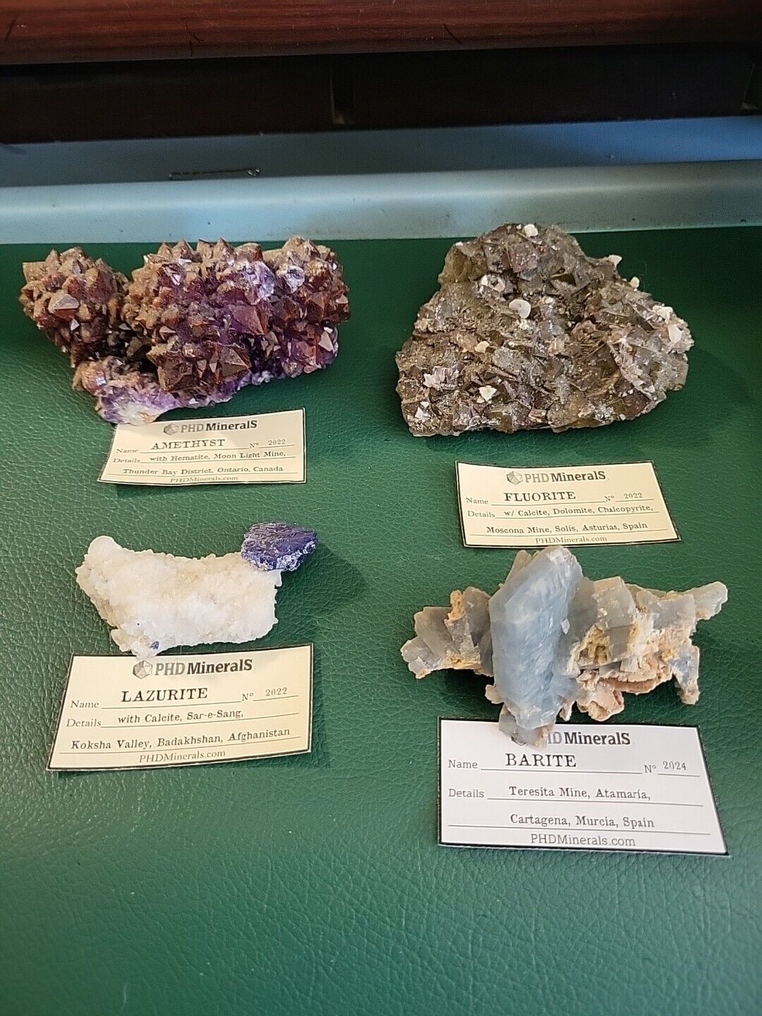 Amethyst w Hematite Thunder Bay Fluorite Calcite Dolomite Moscona Lazurite Afgha