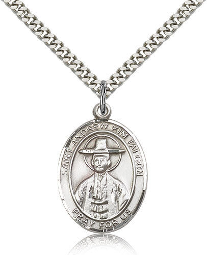 Saint Andrew Kim Taegon Medal For Men - .925 Sterling Silver Necklace On 24 ...