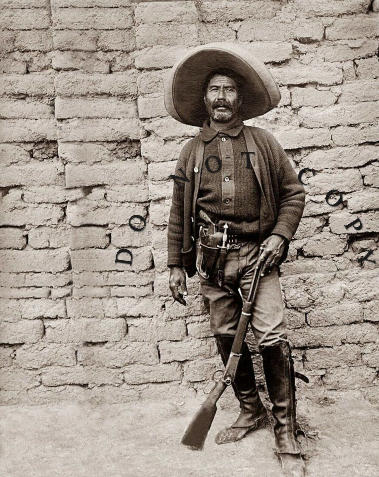 ANTIQUE REPRO PHOTO PRINT MEXICAN VAQUERO COWBOY OUTLAW  BANDIT WINCHESTER RIFLE