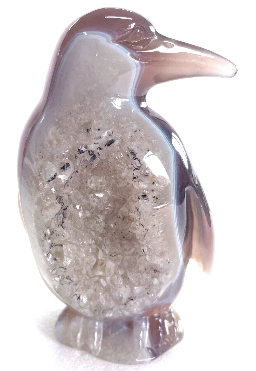 5.3 \'\' Natural Agate Geode Crystal Carved penguin sculpture  , Home Decoration