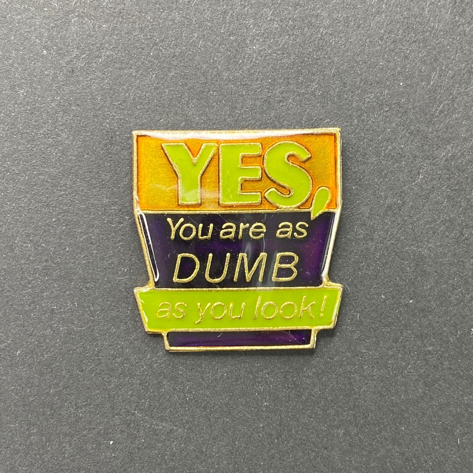 Yes, You Are As Dumb As You Look Lapel / Hat Pin Pinback Humorous Vintage
