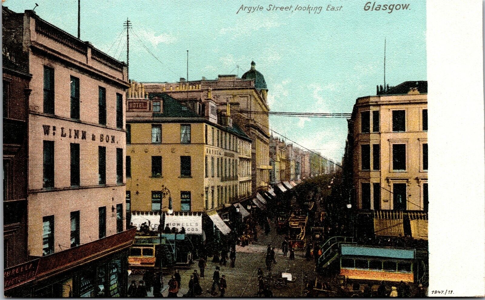 Vtg Glasgow Scotland UK Argyle Street Looking East Street View 1910s Postcard