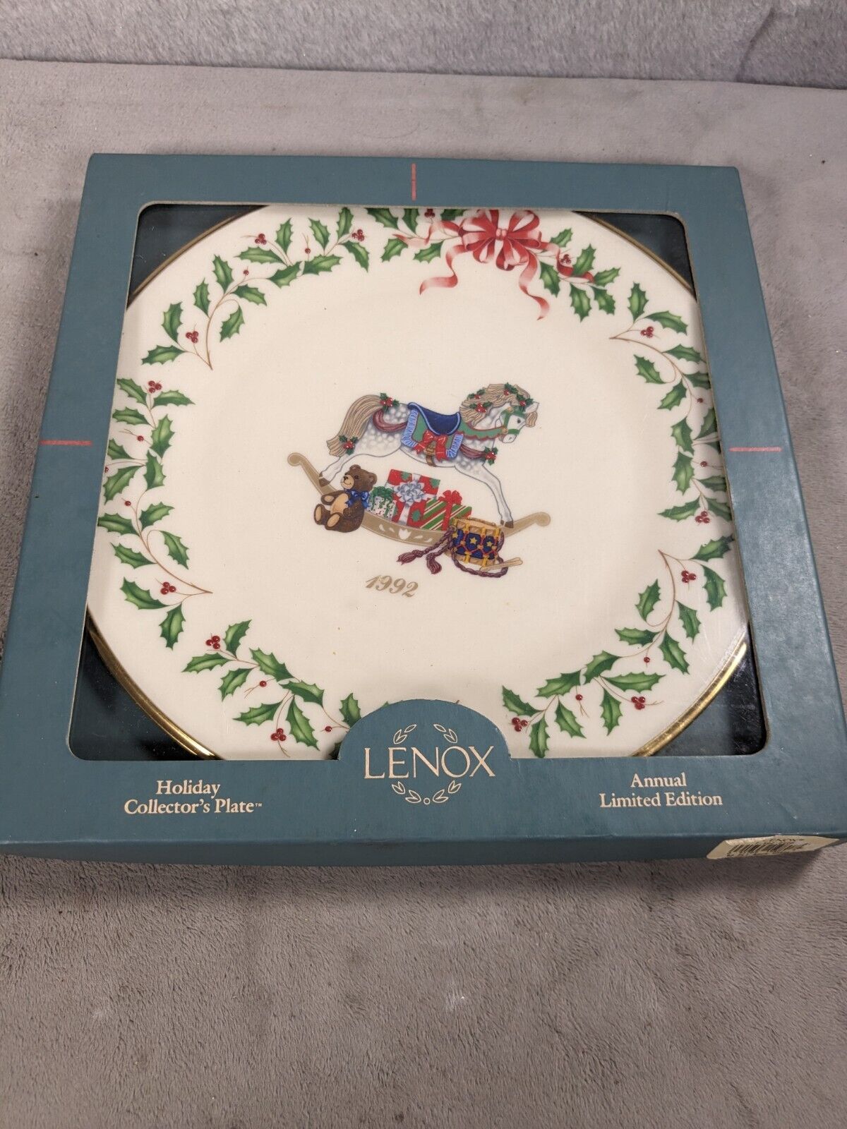 Lenox China Annual Holiday Christmas Plate 1992 Rocking Horse ~ USA
