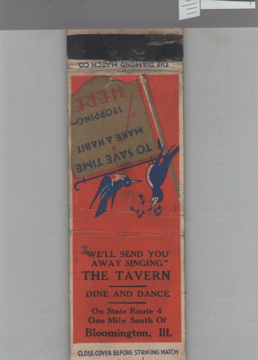 Matchbook Cover Music Related The Tavern Dine & Dance Bloomington, IL