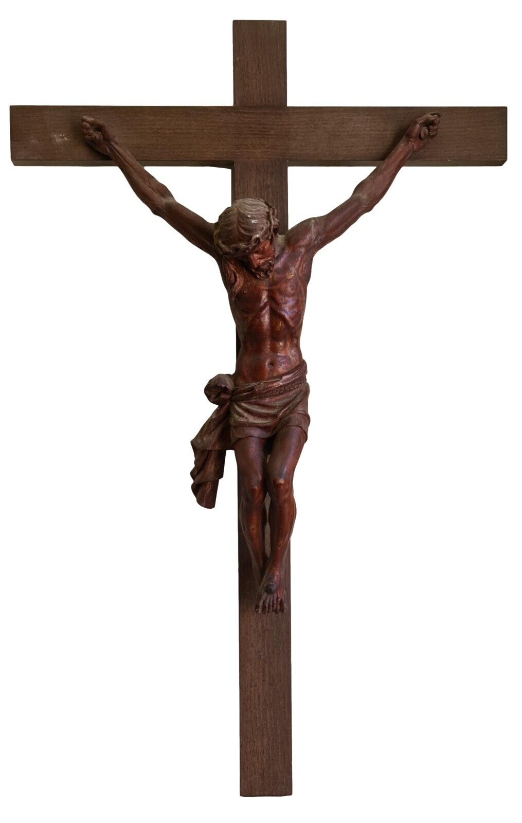 WOODEN CRUCIFIX. CHRIST IN CARVED WOOD. SPAIN. 18TH-19TH CENTURY.
