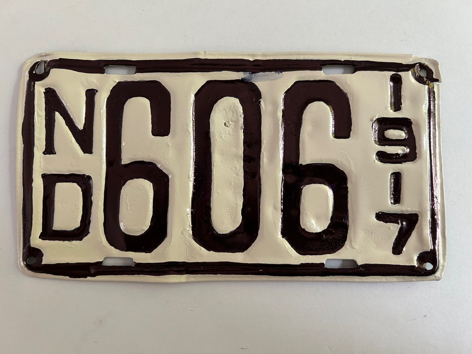 1917 North Dakota License Plate Low Number 3 Digit Shorty Palindrome #606