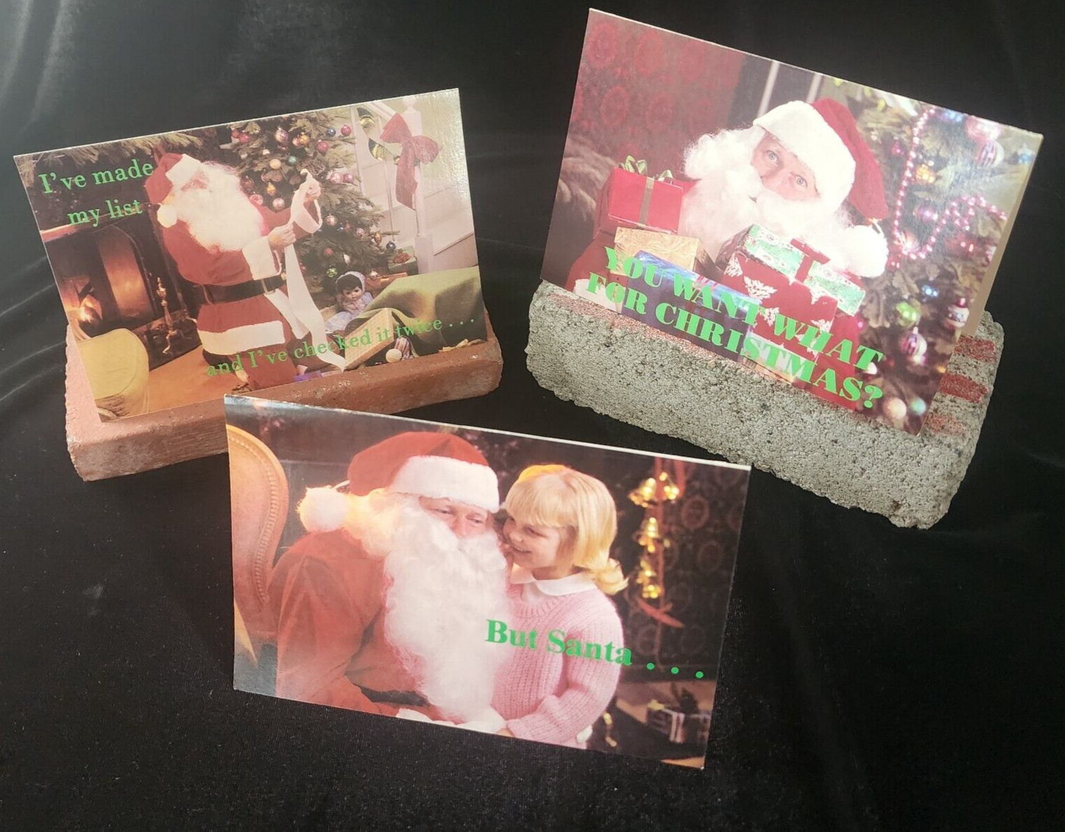 Lot of 3 Vintage 1981 Santa Claus Christmas Cards for Naughty Girls & Boys.