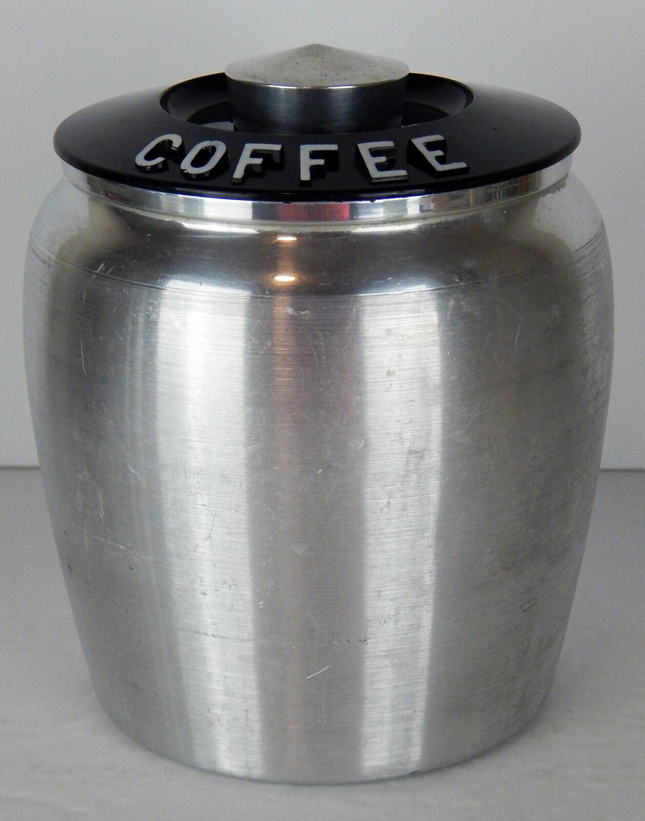 Vintage Kromex Aluminum Coffee Canister With Black Lid