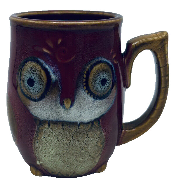 Gibson Home Owl Coffee Mug Tea Cup Orange Red Glazed 12 oz Stoneware Ceramic