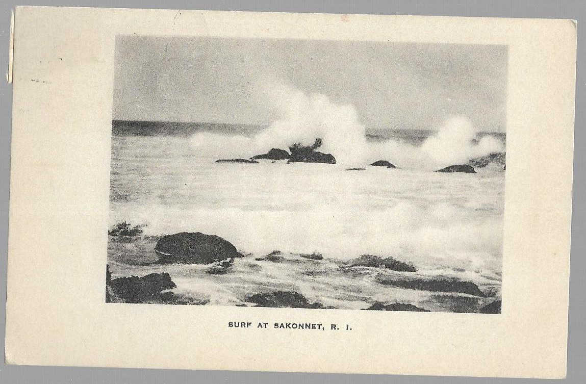 pk89428:Postcard-Vintage B&W View of Surf at Sakonnet,Rhode Island