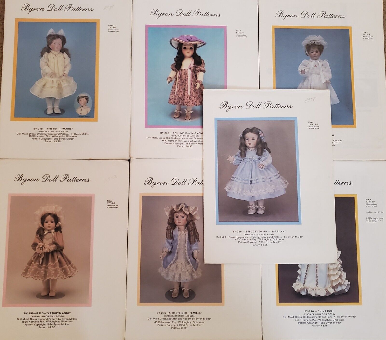 Lot of 7 Byron Doll Clothing Patterns for Antique Dolls - 17\