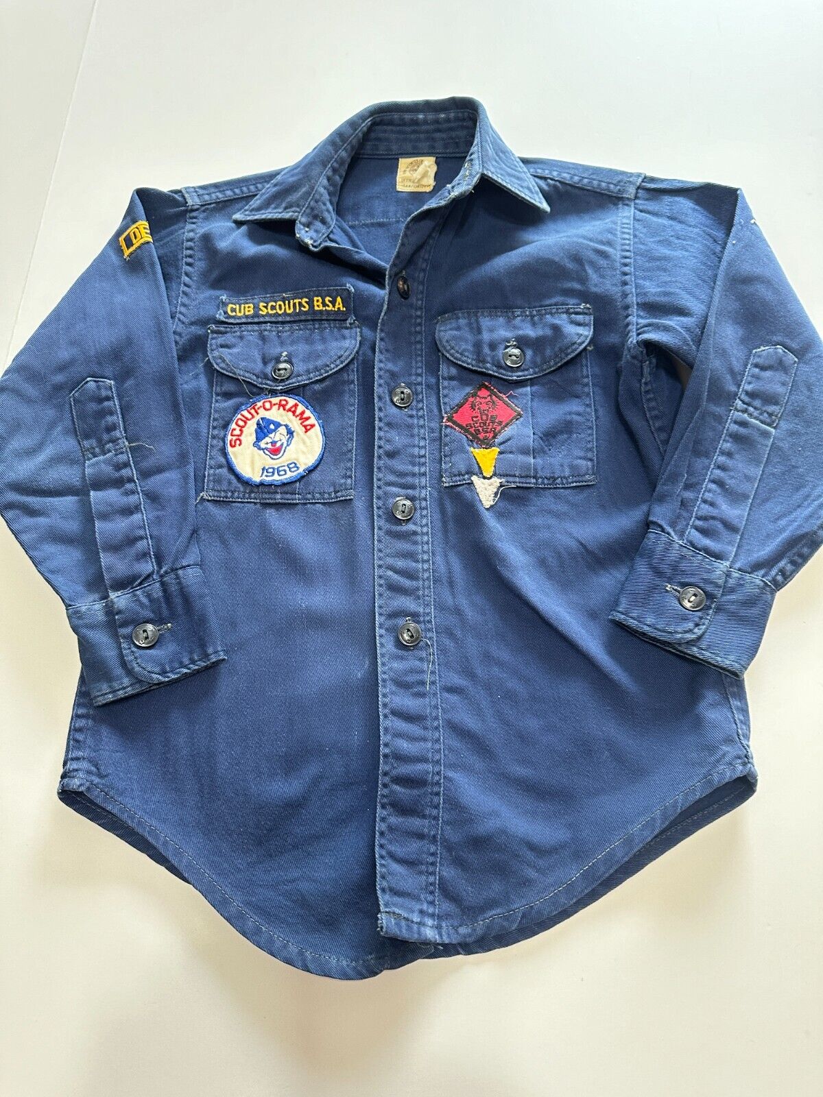 Vintage Boy Scouts Shirt Boys 30 X 20 Blue Sanforized 60s 70s Cub Scout Patches