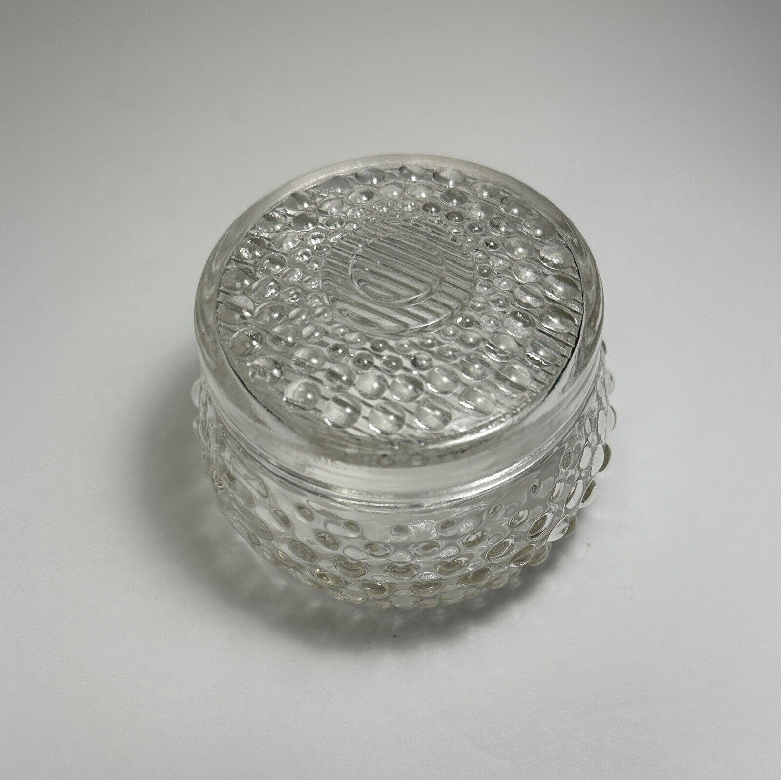 Vintage Clear Glass Hobnail Powder Dish With Lid Jar Trinket Vanity