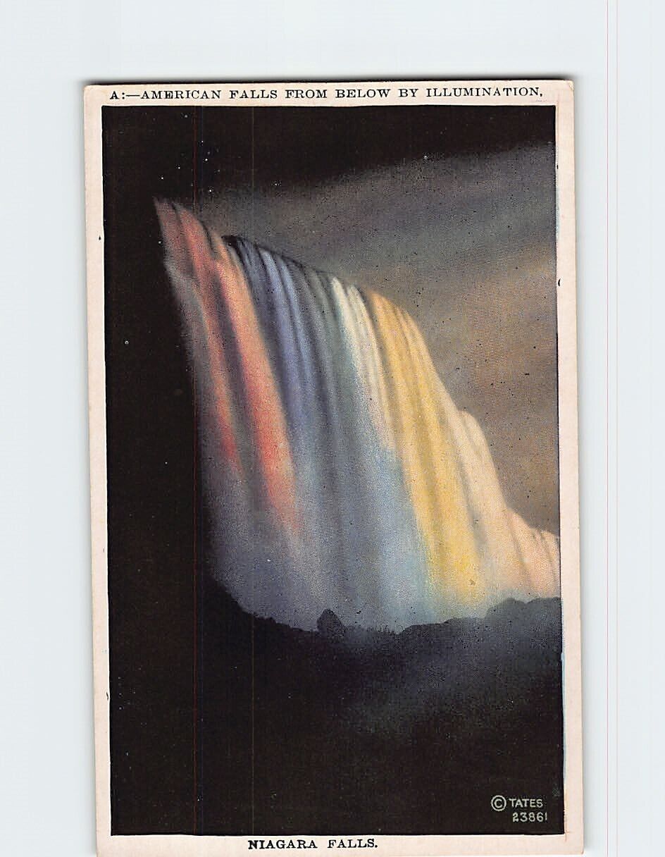 Postcard Illuminated American Falls from Below Niagara Falls New York USA