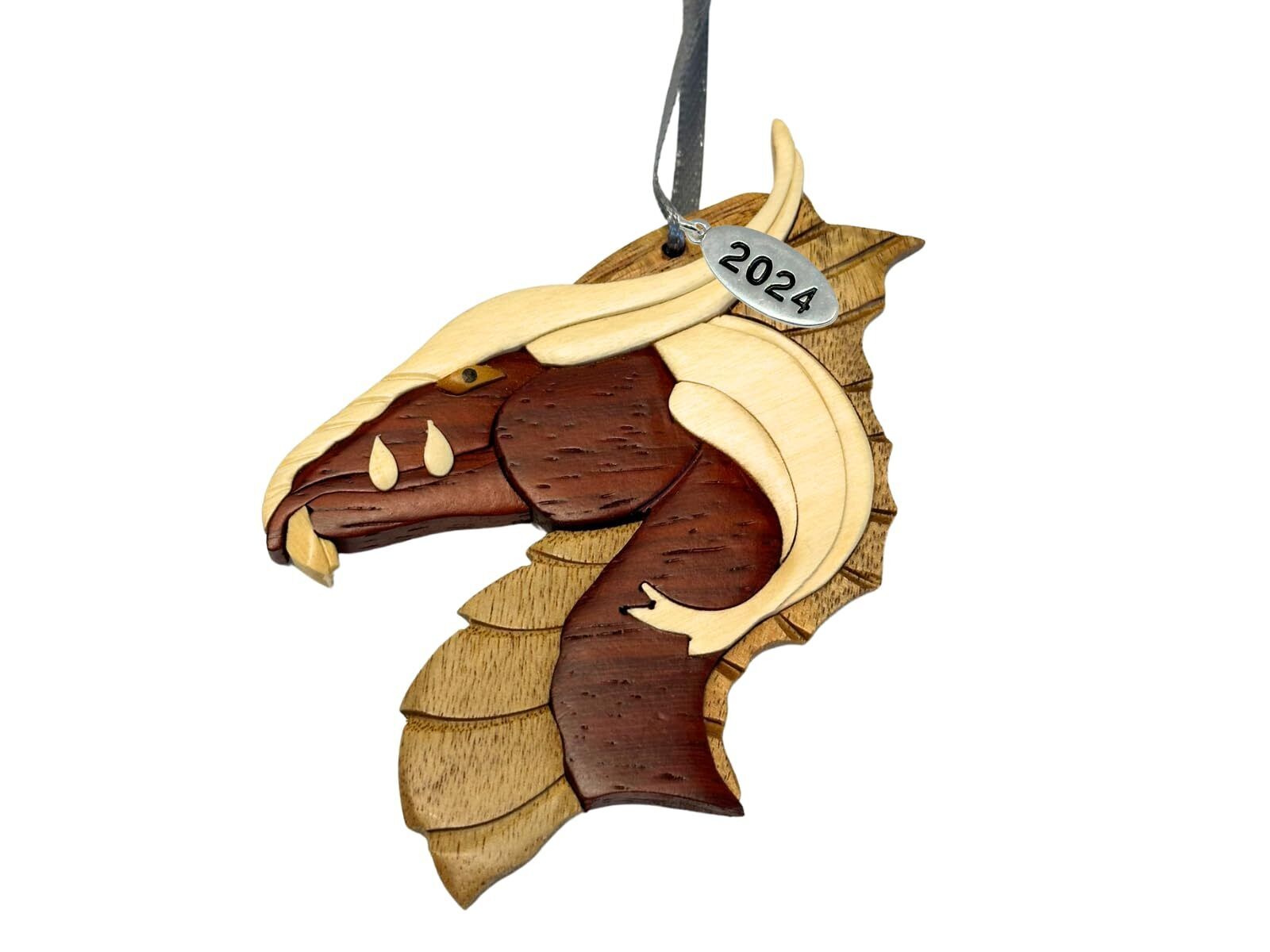 2024 Dragon Ornament, Elegant Wooden Dragon Ornament, Stunning Multi-Color Wood,