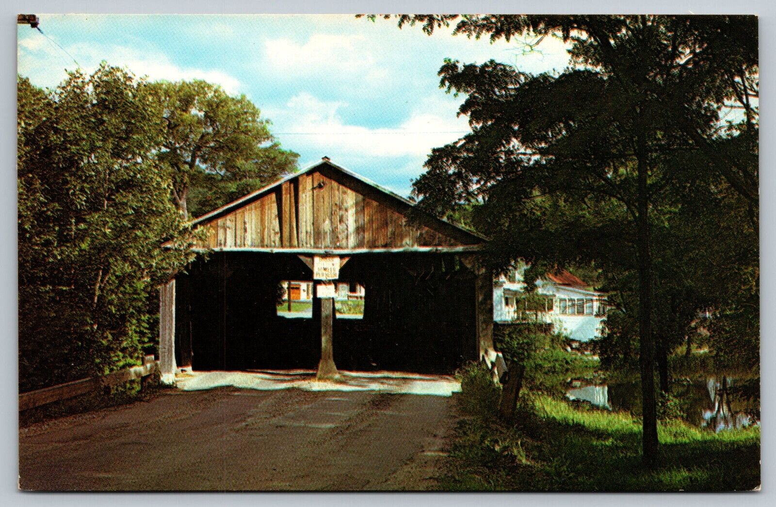 Middlebury VT Vermont, Pulp Mill Covered Bridge, Otter Creek, Vintage Postcard