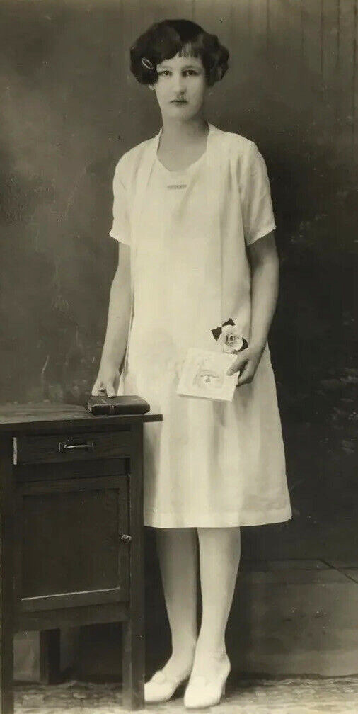 Antique Vtg RPPC Girl Confirmation Religious Id’d Elsie Junkins Fashion 1920s