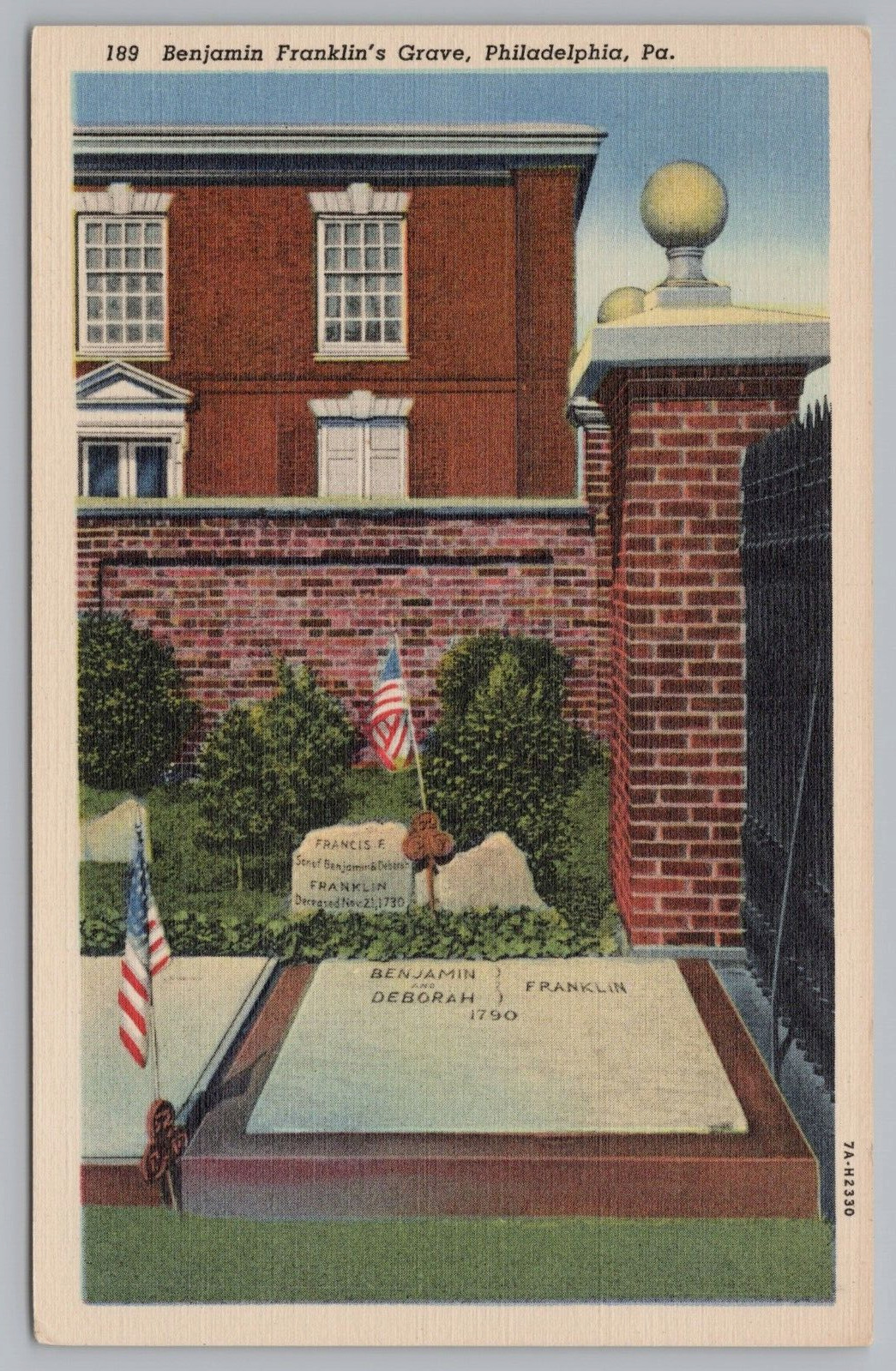 Postcard Benjamin Franklins Grave Christ Church Cemetery Philadelphia PA