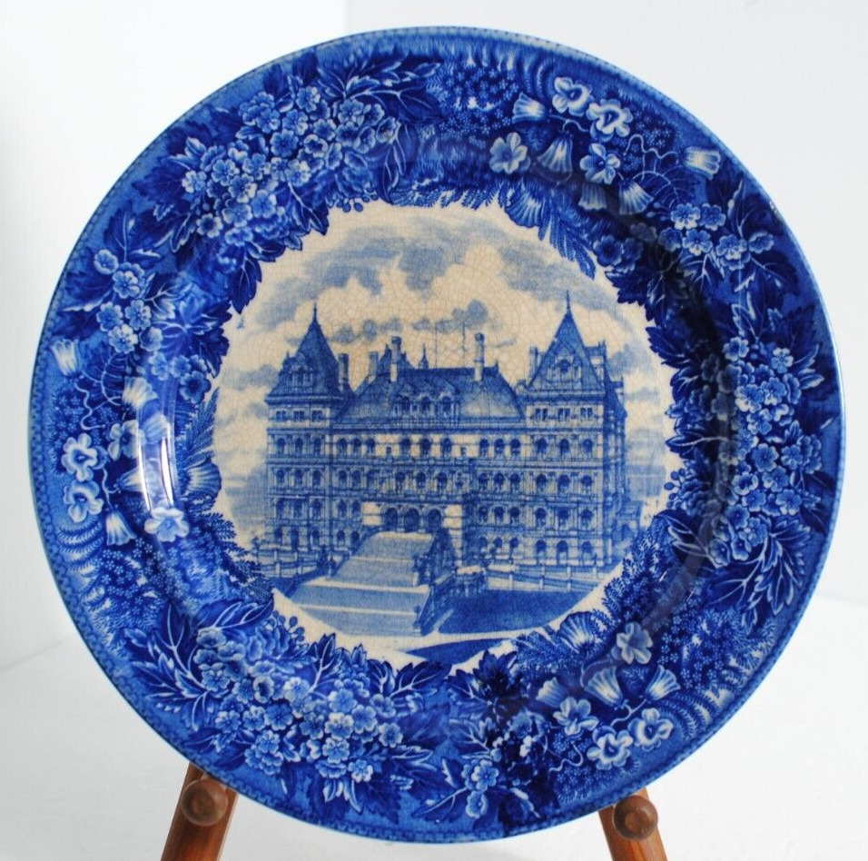 Antique Historical Flow Blue Plate c1890\'s Capitol Albany, N.Y.