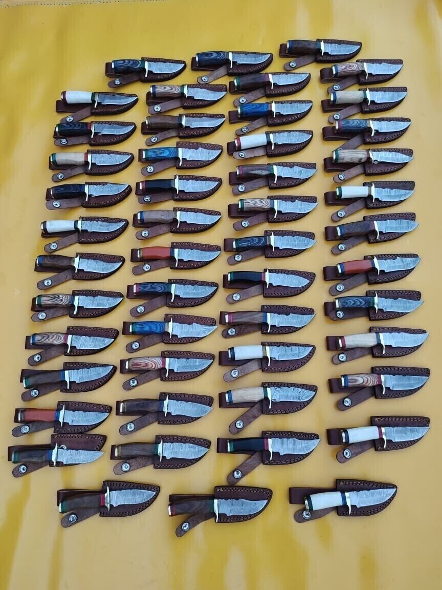 Lot of 20 HANDMADE DAMASCUS STEEL SKINNER HUNTING KNIVES 6inch