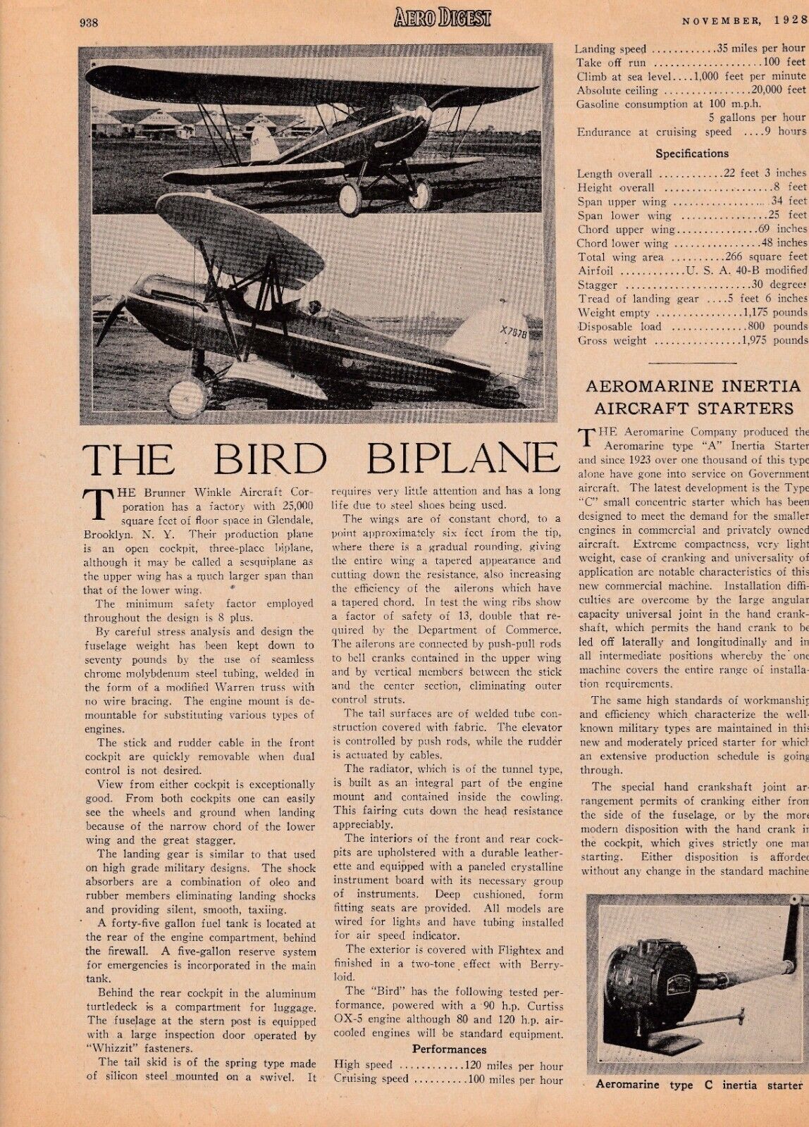 1928 Bird Aircraft Report 6/21/2024k