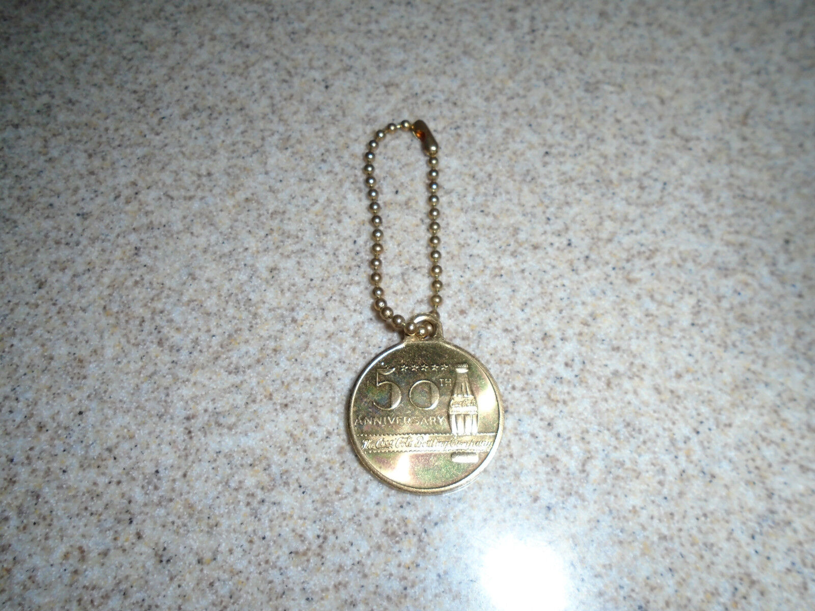 Vtg. Coca Cola 50th. Anniversary Brass Medal with Brass Key Chain 