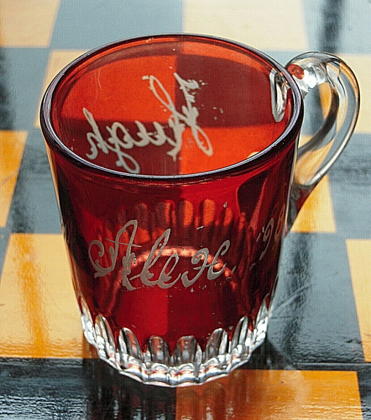 EAPG Antique Glass Ruby Red Souvenir Cup/Mug ca. 1898