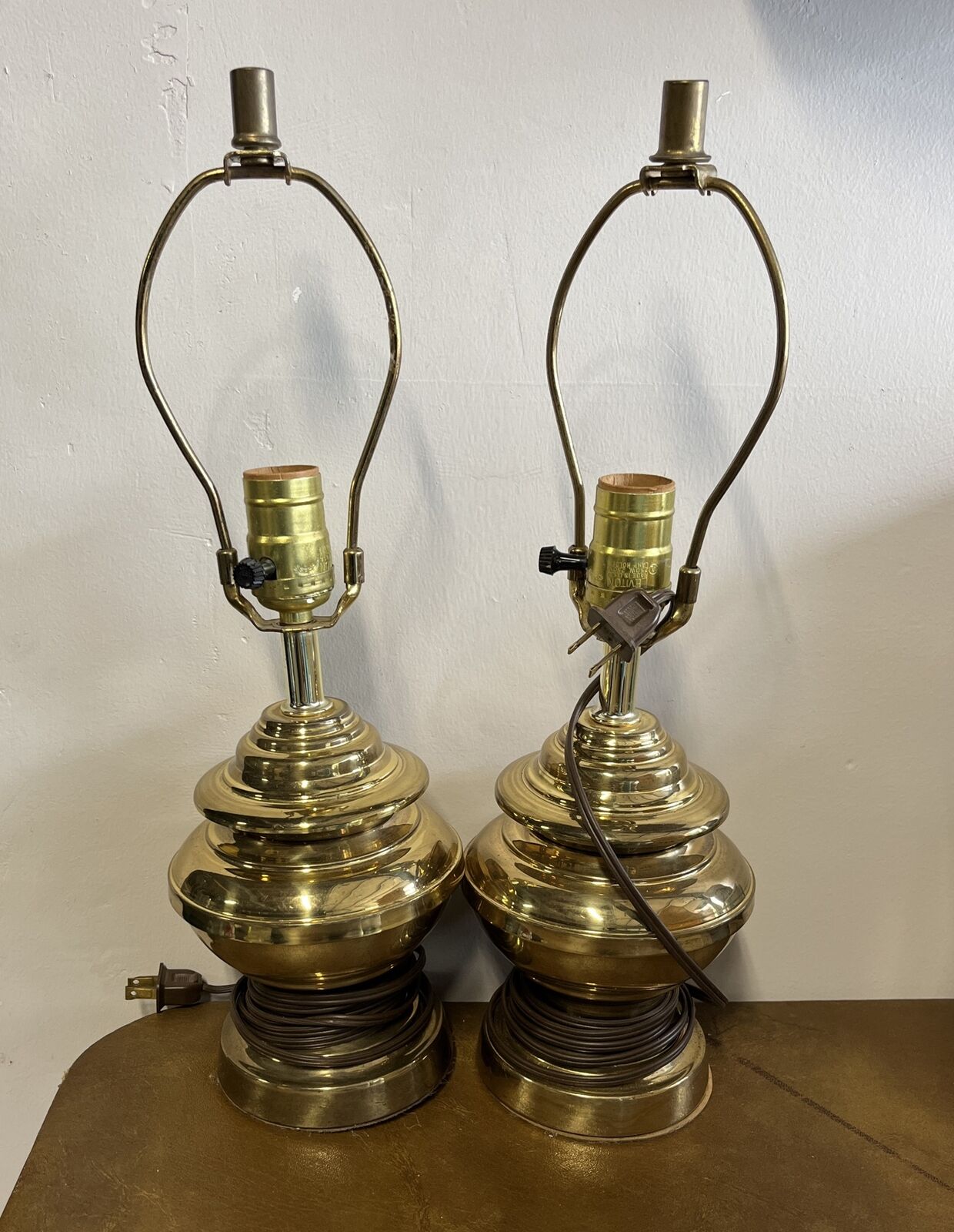 70s  leviton Brass Lamps living room bedroom lamps nightstand end table vintage