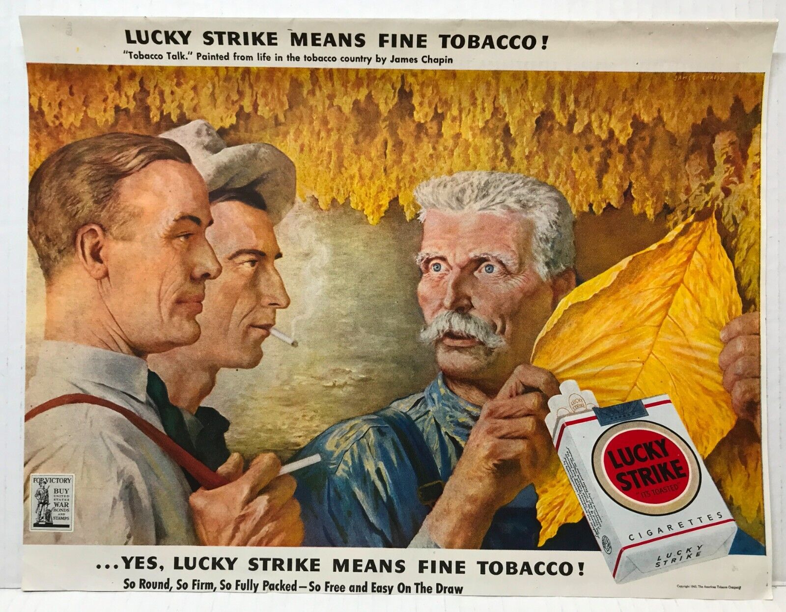 1943 Lucky Strike Means Fine Tobacco Easy On The Draw VINTAGE PRINT AD SEP43