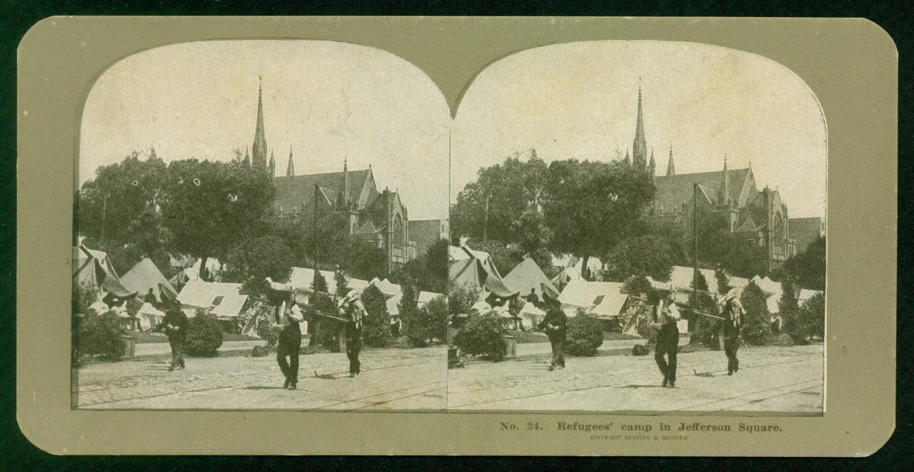 b005, Griffith & Griffith Stereoview, #24, S.F. Earthquake, Refugee Camp, c1906