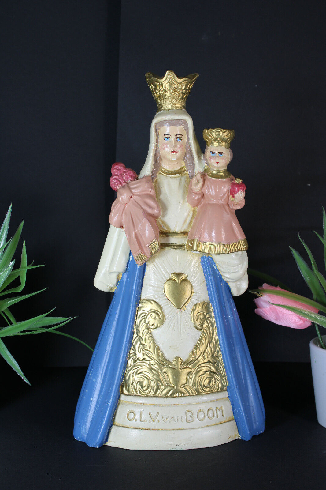 Antique Brussels OLV de Boom Madonna saint figurine statue marked 