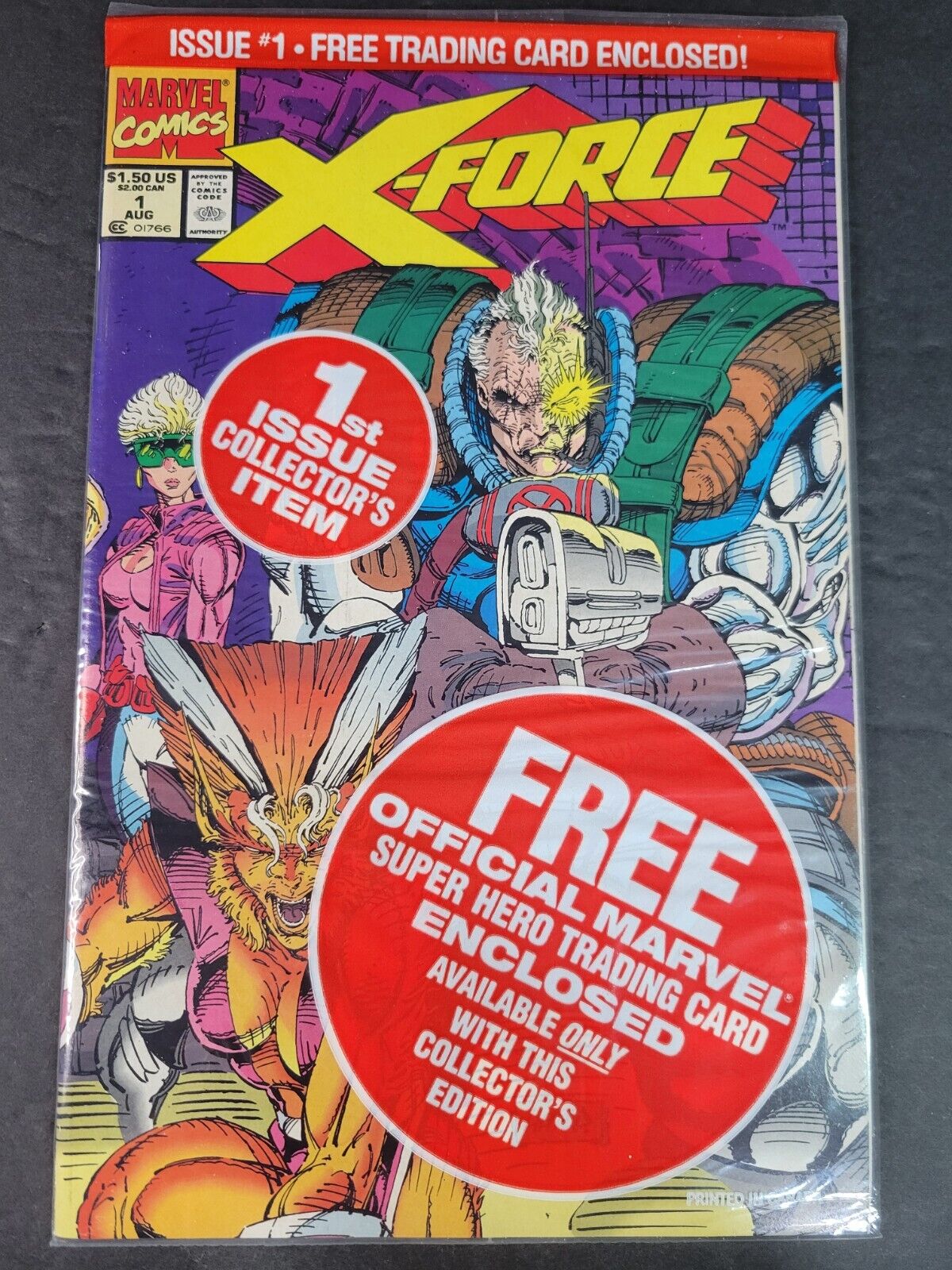X-Force #1 Factory Sealed With Deadpool Trading Card 1991 Marvel Comic
