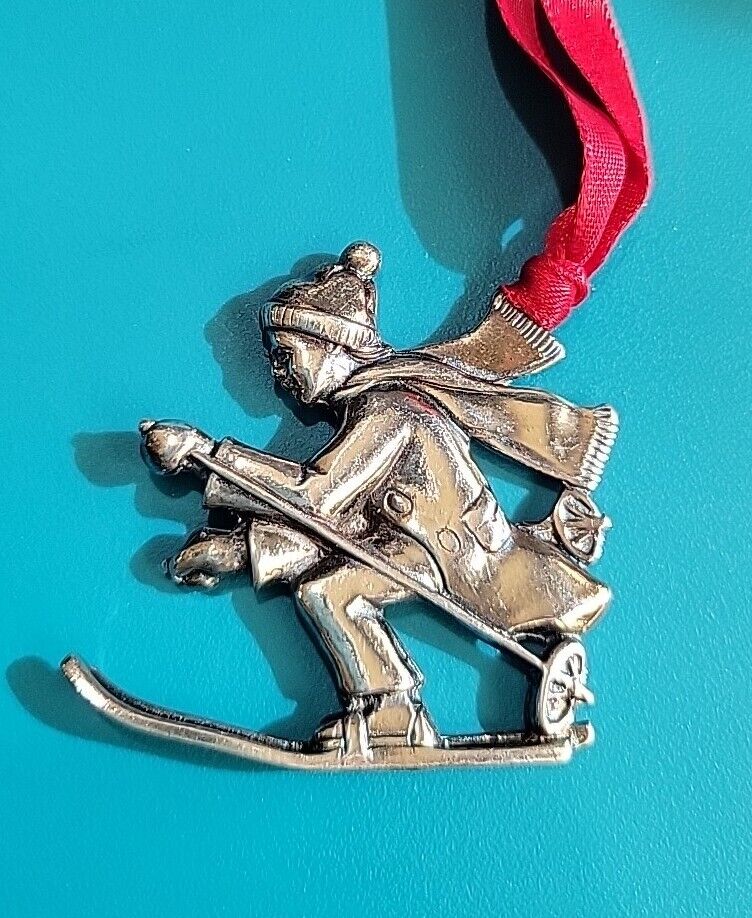 1988 GORHAM Electroplated Silver Christmas Holiday Winter Skier Ornament