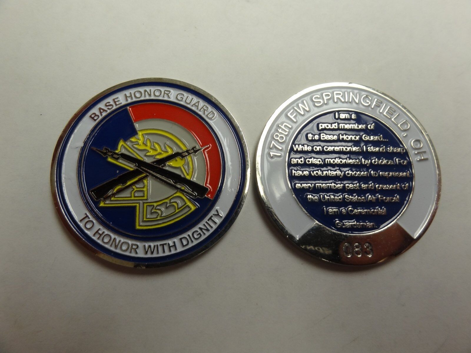 CHALLENGE COIN BASE HONOR GUARD 178TH FIGHTER WING SPRINGFIELD OHIO PROUD MEMBER