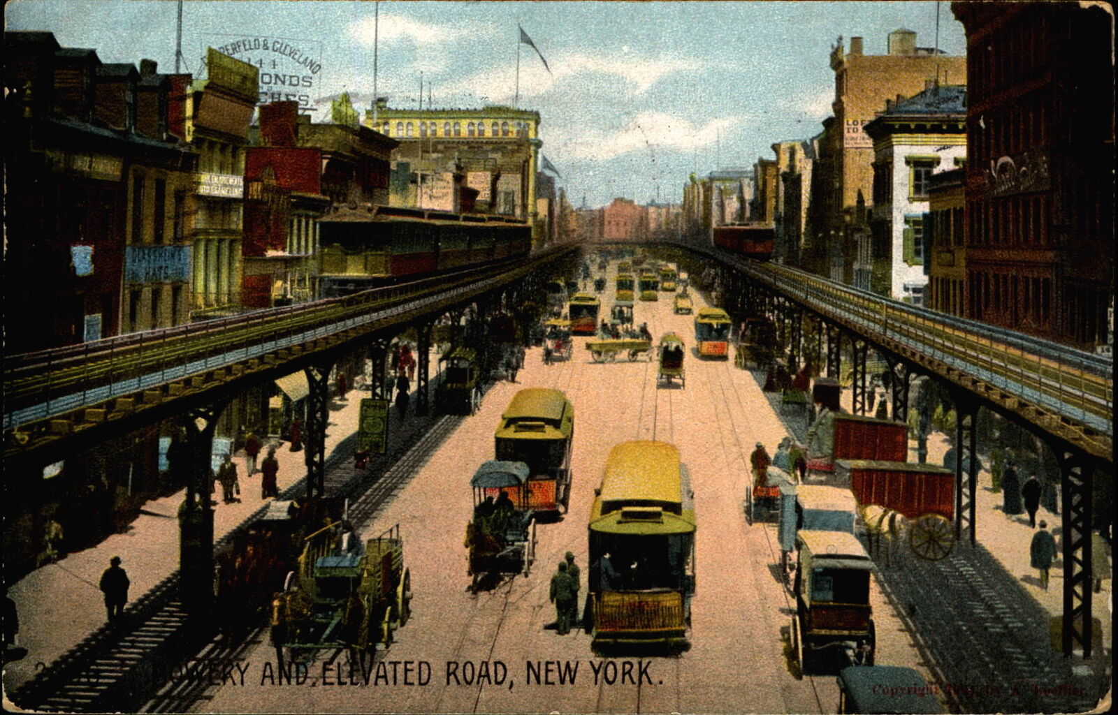 Bowery & Elevated Road ~ New York City NYC ~1908 to SUSIE SAVAGE Chelsea MA