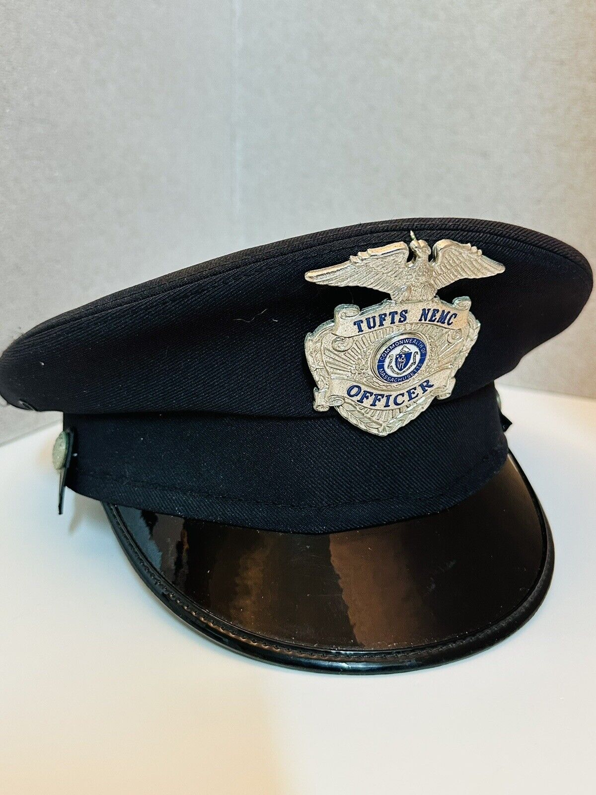 Vintage Massachusetts TUFTS NEMC OFFICER Badge and Hat New England Medical