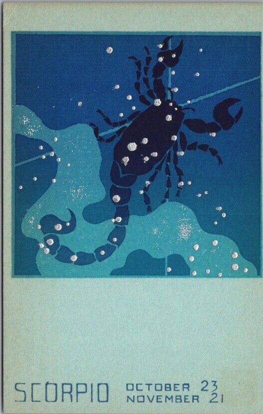 Vintage SCORPIO Zodiac Birthday Greetings Postcard Sheehan Screen-Printed Card