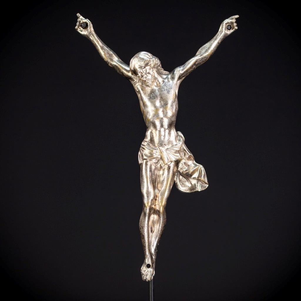 Corpus Christi Sculpture |  Antique French Jesus Silver Plated Bronze | 1700s _