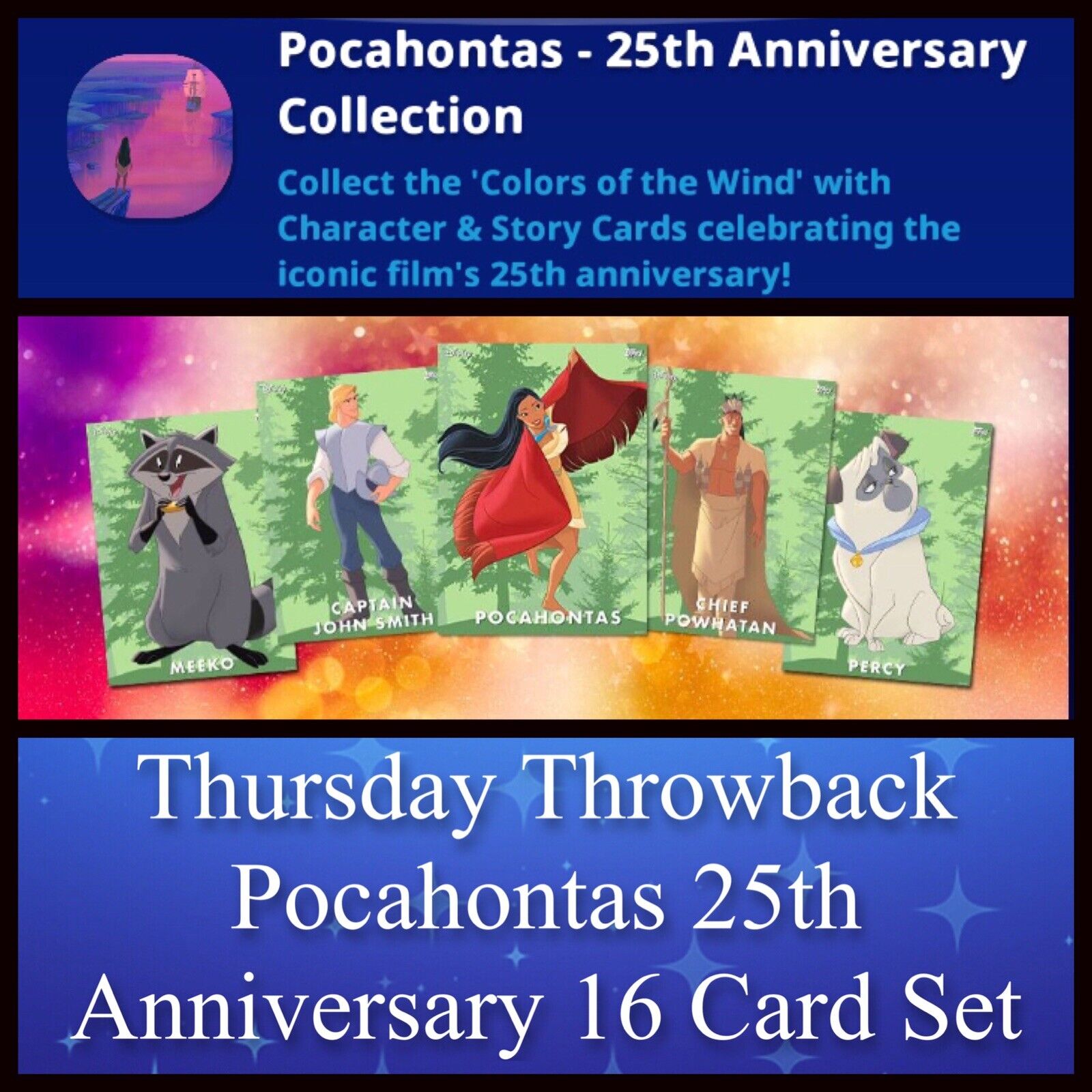 POCAHONTAS 25th ANNIVERSARY TBT LIMITED+COMMON 16 CARD SET-TOPPS DISNEY COLLECT