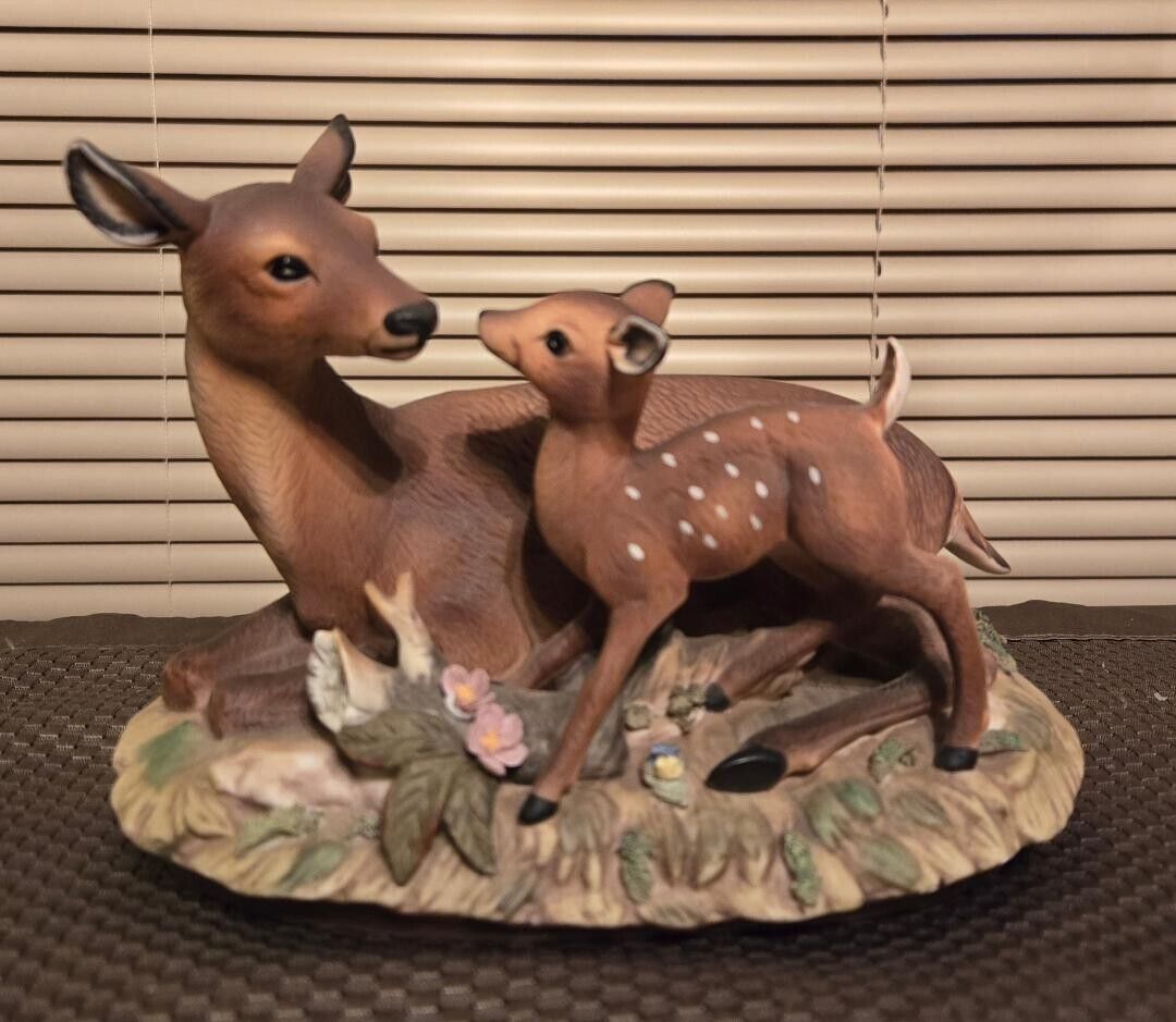 1979 Vintage Masterpiece Porcelain Doe and Fawn Deer Figurine