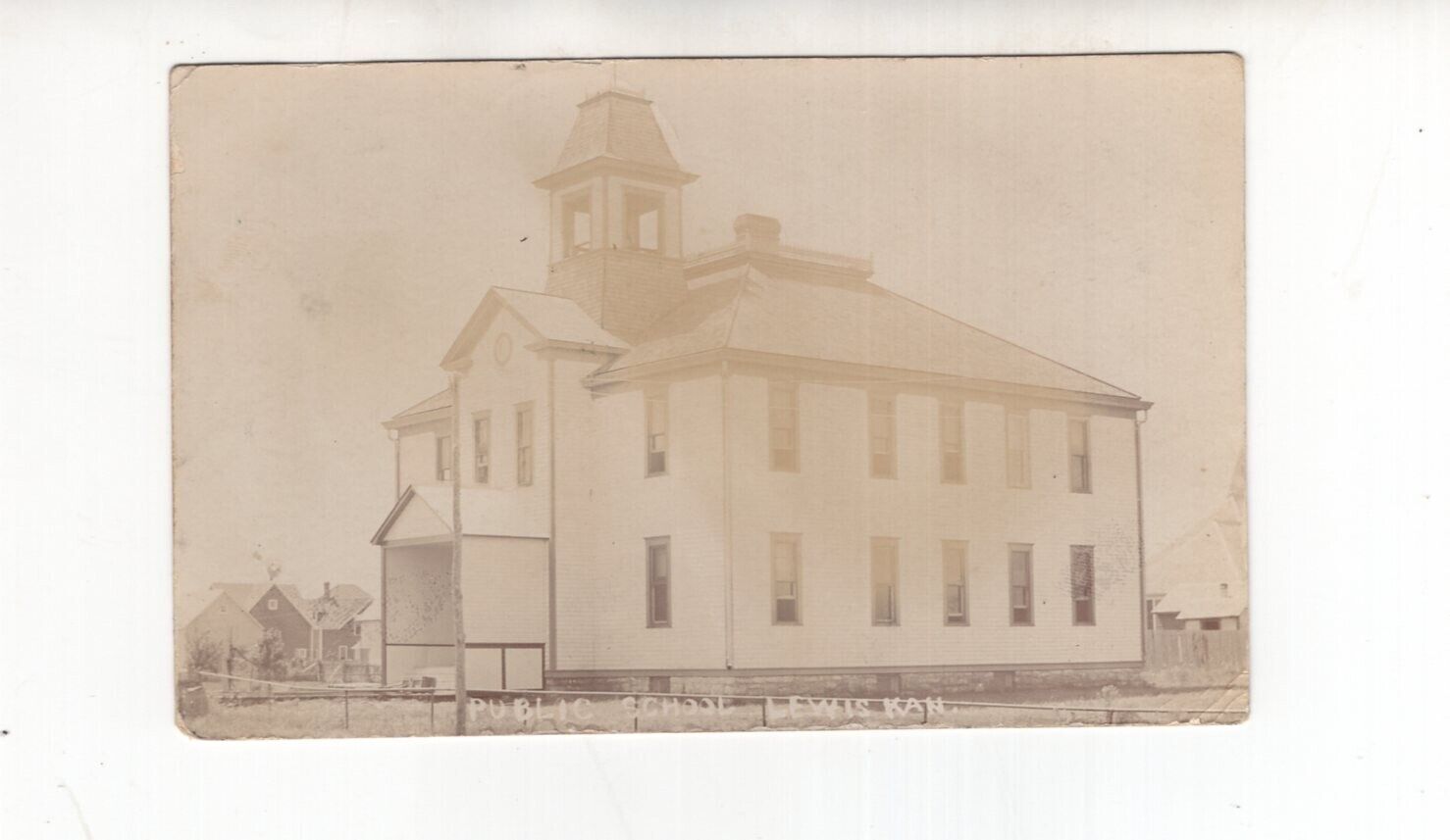 Circa 1910 Real Photo Postcard, Public School, Lewis, Kansas