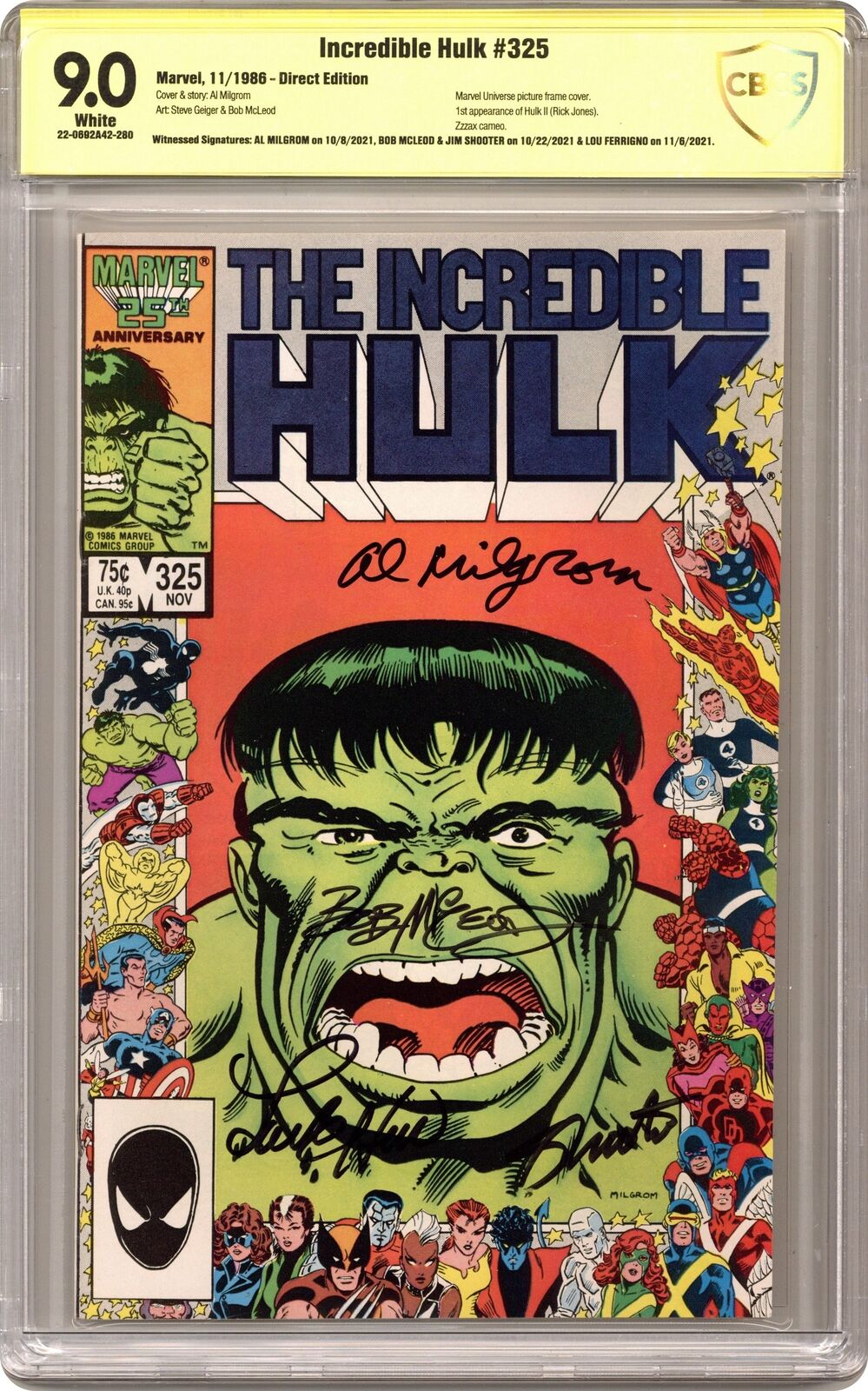 Incredible Hulk #325 CBCS 9.0 SS Milgrom/ McLeod/ Shooter/ Ferrigno 1986
