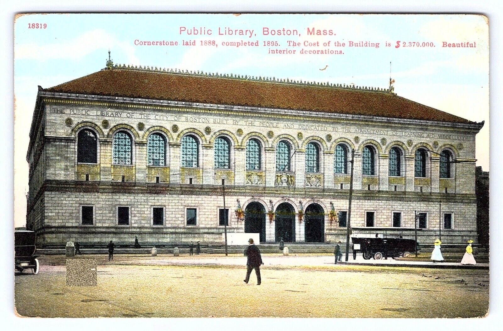 Vintage Postcard Massachusetts, Public Library, Boston, MA. c1909